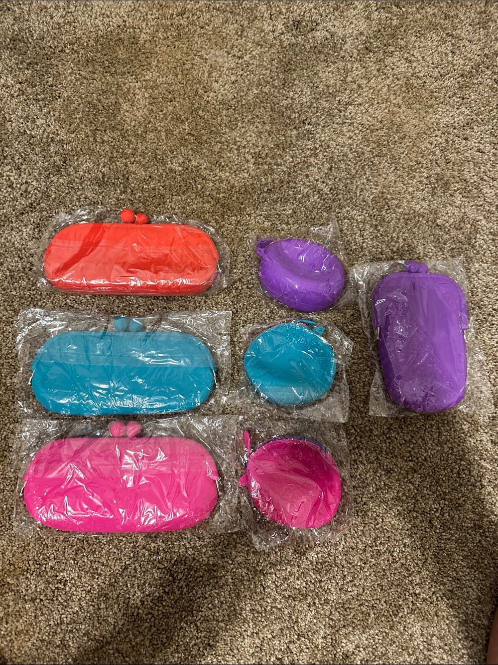 Set of 2 Colorful Silicone Coin Pouches - Pink, Teal, Purple, Red